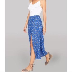 Amuse Society Endless Journey Floral Midi Skirt Blue Women's Size Large